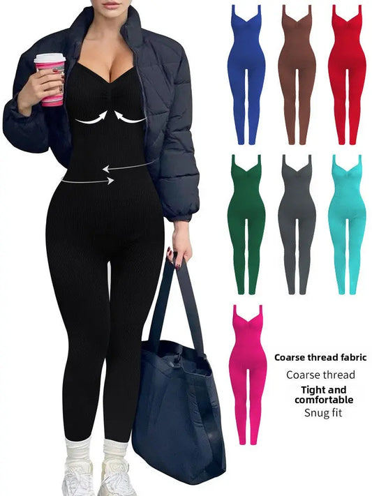 Womens V-Neck Backless Yoga Jumpsuit meme